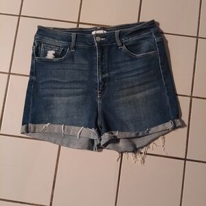 KanCan Dark Blue Distressed Jean Shorts